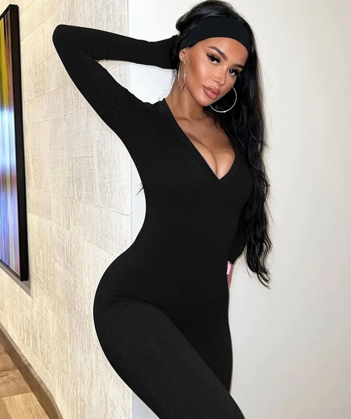 Black ribbed body suit