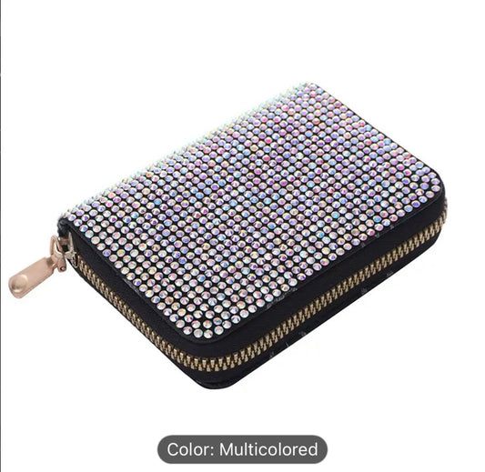 Multicolored rhinestone card holder