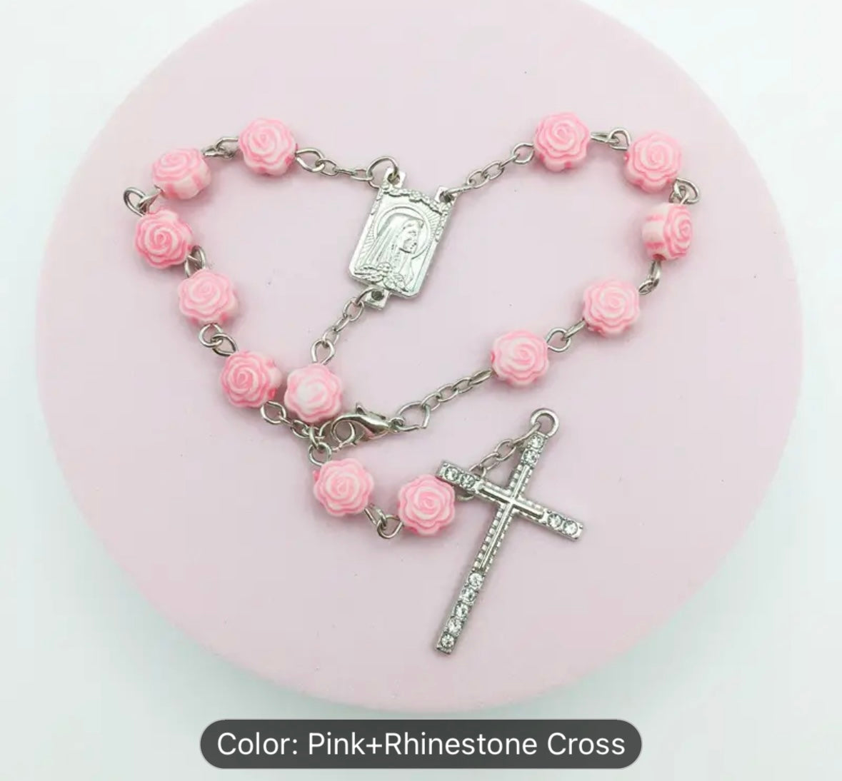 Pink rosary for car