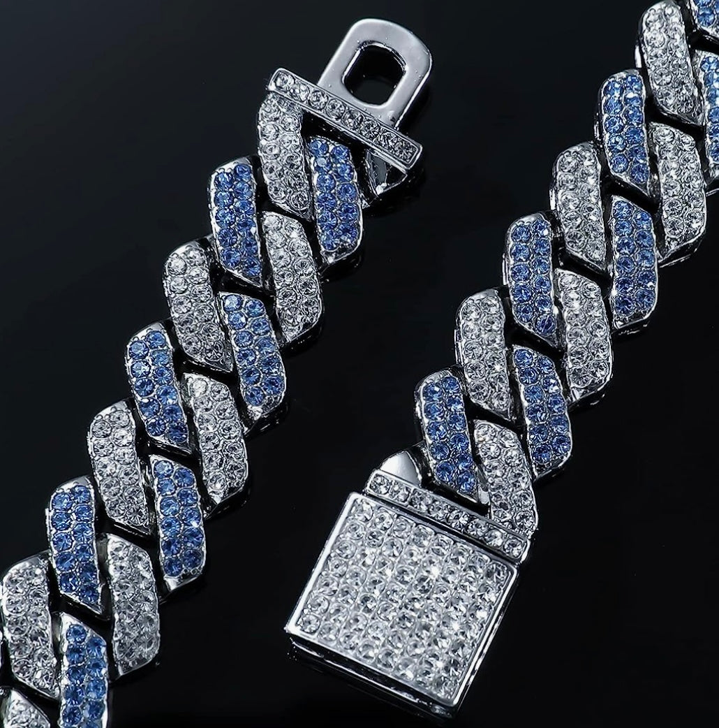 Blue and white Cuban link set